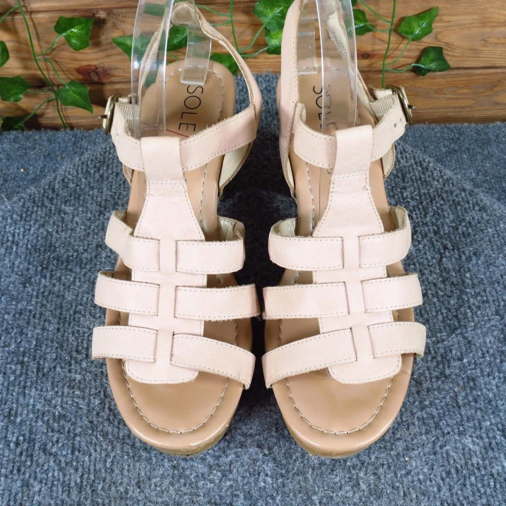 Sole Society Nermila Womens Platform Sandal Size 9M Dressy Nude Leather Heel